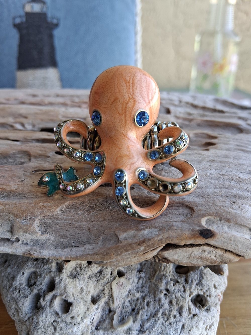 Octopus Stretch Ring with Blue Rhinestones - Picture 2 of 7